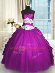 Eggplant Purple Taffeta and Tulle Lace Up Vestidos de Quinceanera Sleeveless Floor Length Beading and Lace and Ruching and Pick Ups