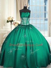 Taffeta Sleeveless Floor Length Quinceanera Dress and Beading and Appliques and Ruching