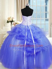 Colorful Blue Strapless Neckline Pick Ups and Hand Made Flower Quinceanera Gown Sleeveless Lace Up