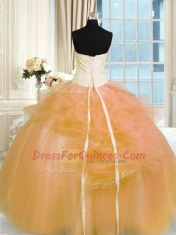 Dazzling Ball Gowns Vestidos de Quinceanera Gold Strapless Tulle Sleeveless Floor Length Lace Up