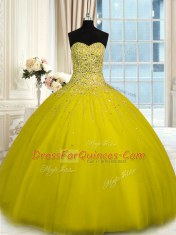 Eye-catching Olive Green Sleeveless Tulle Lace Up Vestidos de Quinceanera for Military Ball and Sweet 16 and Quinceanera