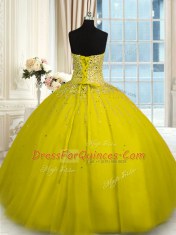 Eye-catching Olive Green Sleeveless Tulle Lace Up Vestidos de Quinceanera for Military Ball and Sweet 16 and Quinceanera