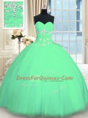 Turquoise Quinceanera Gown Military Ball and Sweet 16 and Quinceanera and For with Appliques Sweetheart Sleeveless Lace Up