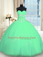 Turquoise Quinceanera Gown Military Ball and Sweet 16 and Quinceanera and For with Appliques Sweetheart Sleeveless Lace Up