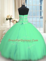 Turquoise Quinceanera Gown Military Ball and Sweet 16 and Quinceanera and For with Appliques Sweetheart Sleeveless Lace Up