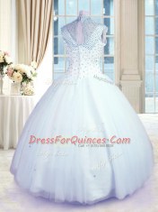 Dramatic Sleeveless Beading Zipper Quinceanera Dress