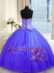 Blue Sleeveless Tulle Lace Up Ball Gown Prom Dress for Military Ball and Sweet 16 and Quinceanera