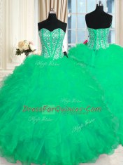 Ball Gowns Sweet 16 Quinceanera Dress Turquoise Sweetheart Organza Sleeveless Floor Length Lace Up