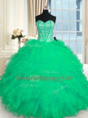 Ball Gowns Sweet 16 Quinceanera Dress Turquoise Sweetheart Organza Sleeveless Floor Length Lace Up
