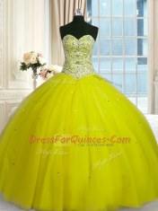 Fantastic Yellow Green Lace Up Quinceanera Dresses Beading and Sequins Sleeveless Floor Length