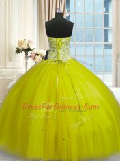 Fantastic Yellow Green Lace Up Quinceanera Dresses Beading and Sequins Sleeveless Floor Length