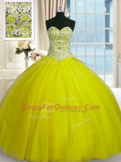 Fantastic Yellow Green Lace Up Quinceanera Dresses Beading and Sequins Sleeveless Floor Length