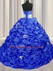 Sequins Pick Ups With Train Ball Gowns Sleeveless Royal Blue Sweet 16 Dress Brush Train Lace Up