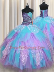 Romantic Tulle Sleeveless Floor Length Quinceanera Dresses and Beading and Ruching