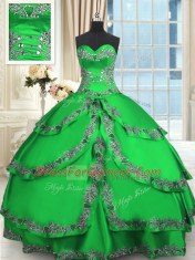 Free and Easy Taffeta Sweetheart Sleeveless Lace Up Beading and Embroidery and Ruffled Layers Quince Ball Gowns in Green