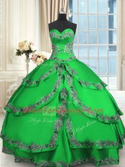 Free and Easy Taffeta Sweetheart Sleeveless Lace Up Beading and Embroidery and Ruffled Layers Quince Ball Gowns in Green