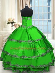 Free and Easy Taffeta Sweetheart Sleeveless Lace Up Beading and Embroidery and Ruffled Layers Quince Ball Gowns in Green