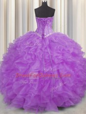 Fancy Floor Length Purple Quinceanera Gown Halter Top Sleeveless Lace Up