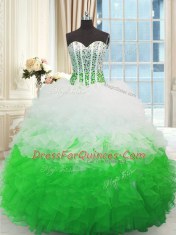 Beading and Ruffles Sweet 16 Dress Multi-color Lace Up Sleeveless Floor Length