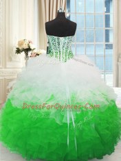 Beading and Ruffles Sweet 16 Dress Multi-color Lace Up Sleeveless Floor Length