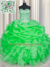Romantic Organza Sweetheart Sleeveless Lace Up Beading and Ruffles Sweet 16 Quinceanera Dress in Green