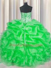Romantic Organza Sweetheart Sleeveless Lace Up Beading and Ruffles Sweet 16 Quinceanera Dress in Green