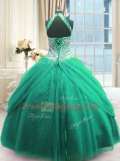 Unique Tulle Sleeveless Floor Length Ball Gown Prom Dress and Beading