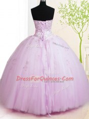 On Sale Lilac Tulle Lace Up Sweet 16 Dress Sleeveless Floor Length Beading and Appliques
