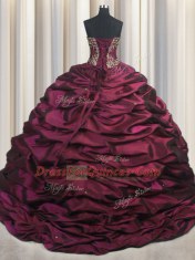 Burgundy Sweetheart Neckline Beading and Appliques and Pick Ups Sweet 16 Dresses Sleeveless Lace Up