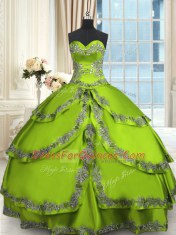 Elegant Taffeta Sleeveless Floor Length Quinceanera Gowns and Beading and Embroidery and Ruffled Layers