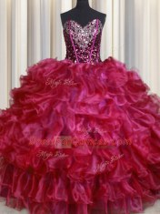 Ideal Sweetheart Sleeveless Organza Sweet 16 Dress Beading and Ruffles Lace Up