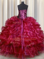 Ideal Sweetheart Sleeveless Organza Sweet 16 Dress Beading and Ruffles Lace Up
