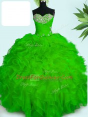 Organza Sleeveless Floor Length Quince Ball Gowns and Beading and Ruffles