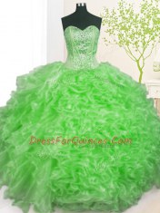 Comfortable Organza Sleeveless Floor Length Sweet 16 Dress and Beading and Ruffles and Pick Ups