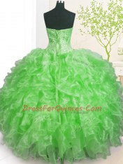 Comfortable Organza Sleeveless Floor Length Sweet 16 Dress and Beading and Ruffles and Pick Ups