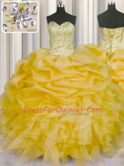 Graceful Sleeveless Beading and Ruffles and Pick Ups Lace Up Quinceanera Dresses