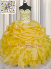 Graceful Sleeveless Beading and Ruffles and Pick Ups Lace Up Quinceanera Dresses