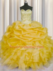 Graceful Sleeveless Beading and Ruffles and Pick Ups Lace Up Quinceanera Dresses