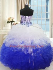 Free and Easy Sleeveless Beading and Ruffles Lace Up Vestidos de Quinceanera