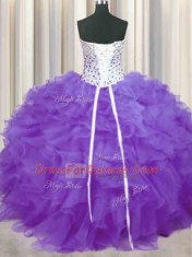 Sexy Sweetheart Sleeveless 15 Quinceanera Dress Floor Length Beading and Ruffles Lavender Organza