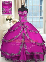 Fuchsia Sleeveless Taffeta Lace Up Quinceanera Gown for Military Ball and Sweet 16 and Quinceanera
