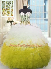 Enchanting Floor Length Lace Up Quince Ball Gowns Multi-color for Military Ball and Sweet 16 and Quinceanera with Beading and Ruffles