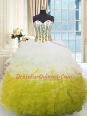 Enchanting Floor Length Lace Up Quince Ball Gowns Multi-color for Military Ball and Sweet 16 and Quinceanera with Beading and Ruffles
