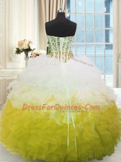 Enchanting Floor Length Lace Up Quince Ball Gowns Multi-color for Military Ball and Sweet 16 and Quinceanera with Beading and Ruffles