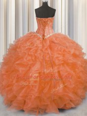 Sweetheart Sleeveless Organza Vestidos de Quinceanera Beading and Ruffles Lace Up