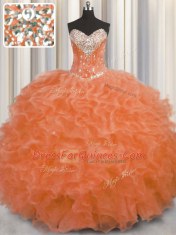 Sweetheart Sleeveless Organza Vestidos de Quinceanera Beading and Ruffles Lace Up