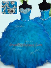 Admirable Blue Sleeveless Beading and Ruffles Floor Length Quinceanera Gown