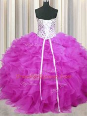 Floor Length Fuchsia Quinceanera Gown Sweetheart Sleeveless Lace Up