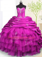 Exquisite Pick Ups Ruffled With Train Ball Gowns Sleeveless Fuchsia Vestidos de Quinceanera Brush Train Lace Up