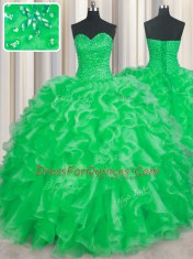 Luxury Organza Sleeveless Floor Length Vestidos de Quinceanera and Beading and Ruffles